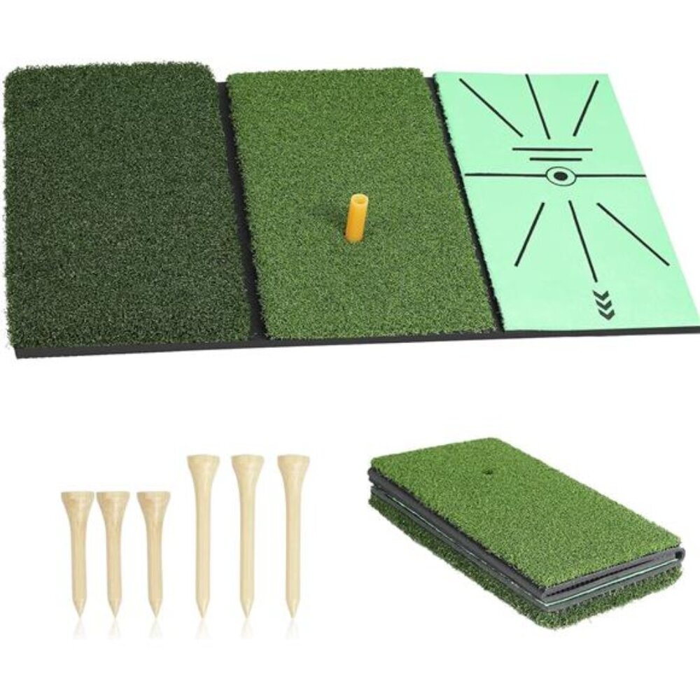 Golf Hitting Mat,3-in-1 Foldable Golf Mat Indoor Outdoor, Tri-Turf Golf Practice